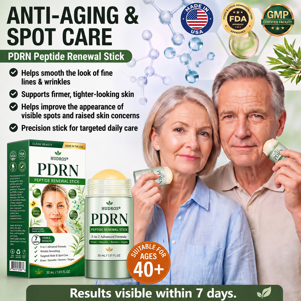 Hudros® 👨‍⚕️👨‍⚕️𝑷𝑫𝑹𝑵 𝑨𝒏𝒕𝒊-𝑨𝒈𝒊𝒏𝒈 & 𝑻𝒂𝒓𝒈𝒆𝒕𝒆𝒅 𝑺𝒑𝒐𝒕 𝑹𝒆𝒏𝒆𝒘𝒂𝒍 𝑺𝒕𝒊𝒄𝒌（𝑯𝒆𝒍𝒑𝒔 𝑺𝒎𝒐𝒐𝒕𝒉 𝑾𝒓𝒊𝒏𝒌𝒍𝒆𝒔, 𝑺𝒖𝒑𝒑𝒐𝒓𝒕 𝑭𝒊𝒓𝒎𝒆𝒓-𝑳𝒐𝒐𝒌𝒊𝒏𝒈 𝑺𝒌𝒊𝒏, 𝒂𝒏𝒅 𝑰𝒎𝒑𝒓𝒐𝒗𝒆 𝑻𝒉𝒆 𝑨𝒑𝒑𝒆𝒂𝒓𝒂𝒏𝒄𝒆 𝑶𝒇 𝑽𝒊𝒔𝒊𝒃𝒍𝒆 𝑺𝒑𝒐𝒕𝒔）