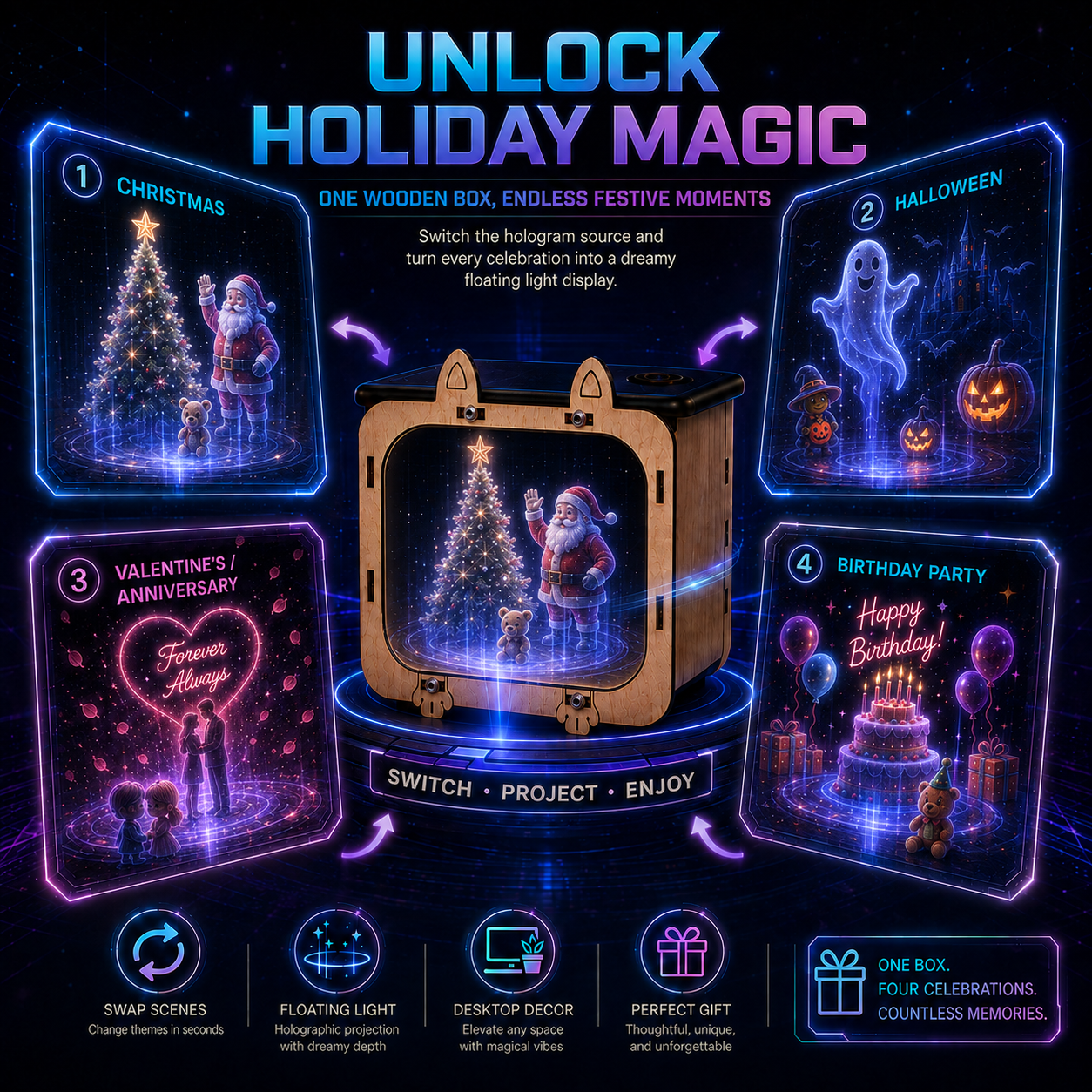 OFFICIAL BRAND|Healrize® 3D Holographic Cinema TV Projector|Immersive Floating 3D Visuals, Bring Theater-Style Spectacle Home